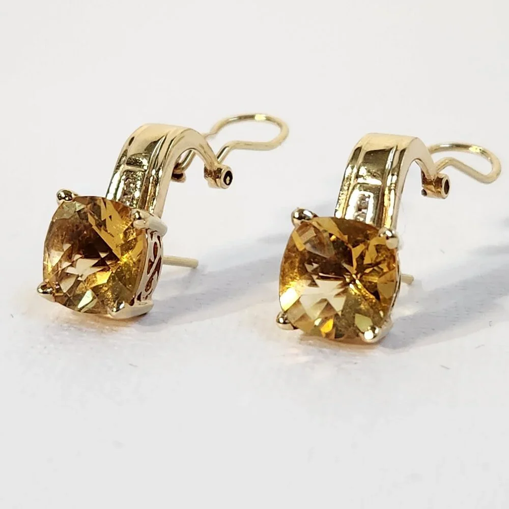 HOLD/Rosie 5.22g 14K Gold Natural Citrine Diamond Omega Back Earrings - Picture 2 of 16